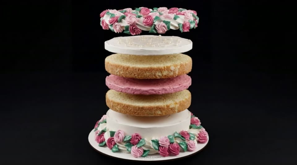 Bolo sendo montado camada por camada